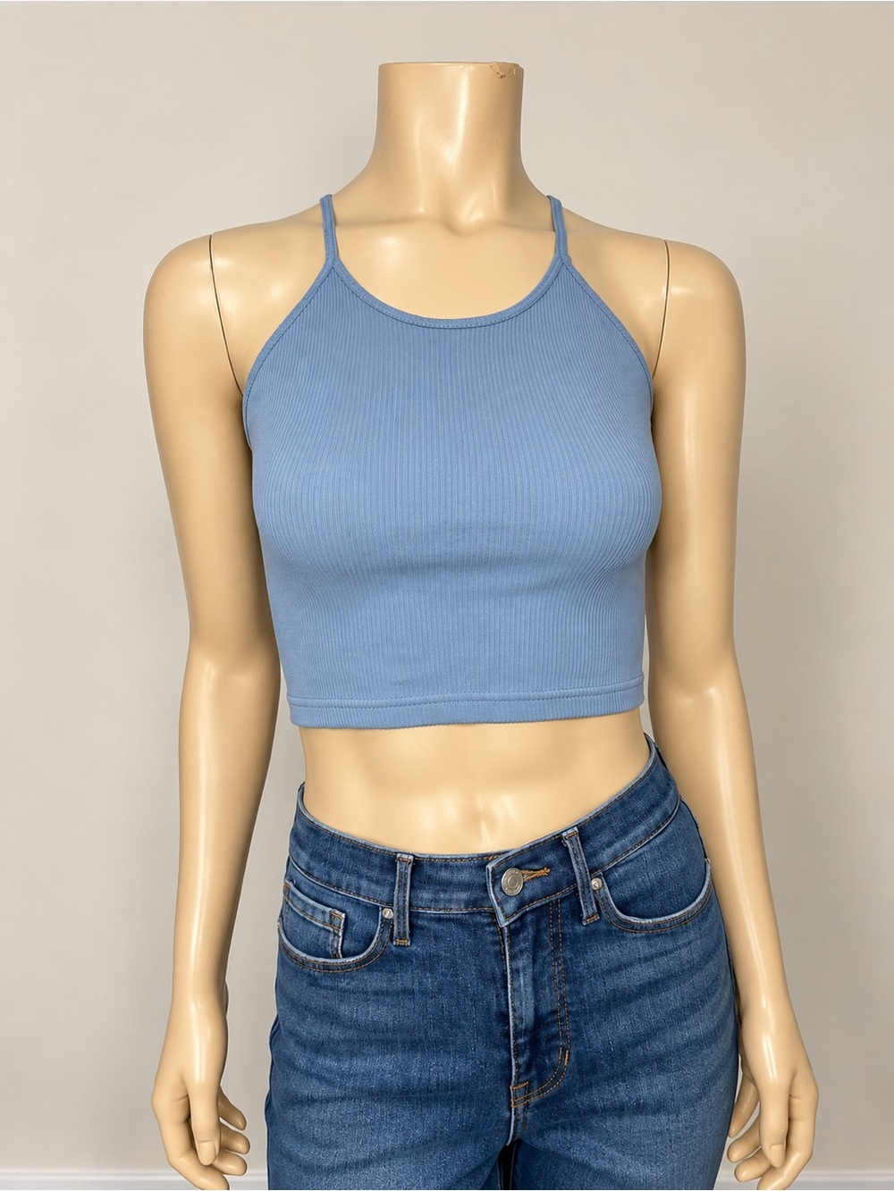 Free People Movement Run Cropped Performance Tank Stormy Sea Blue M/L NWT